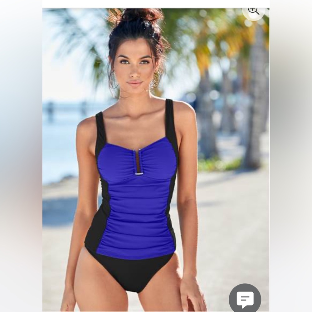 VENUS Slenderized Twisted Bra Black/Cobalt Blue One Piece Swimsuit, size 12